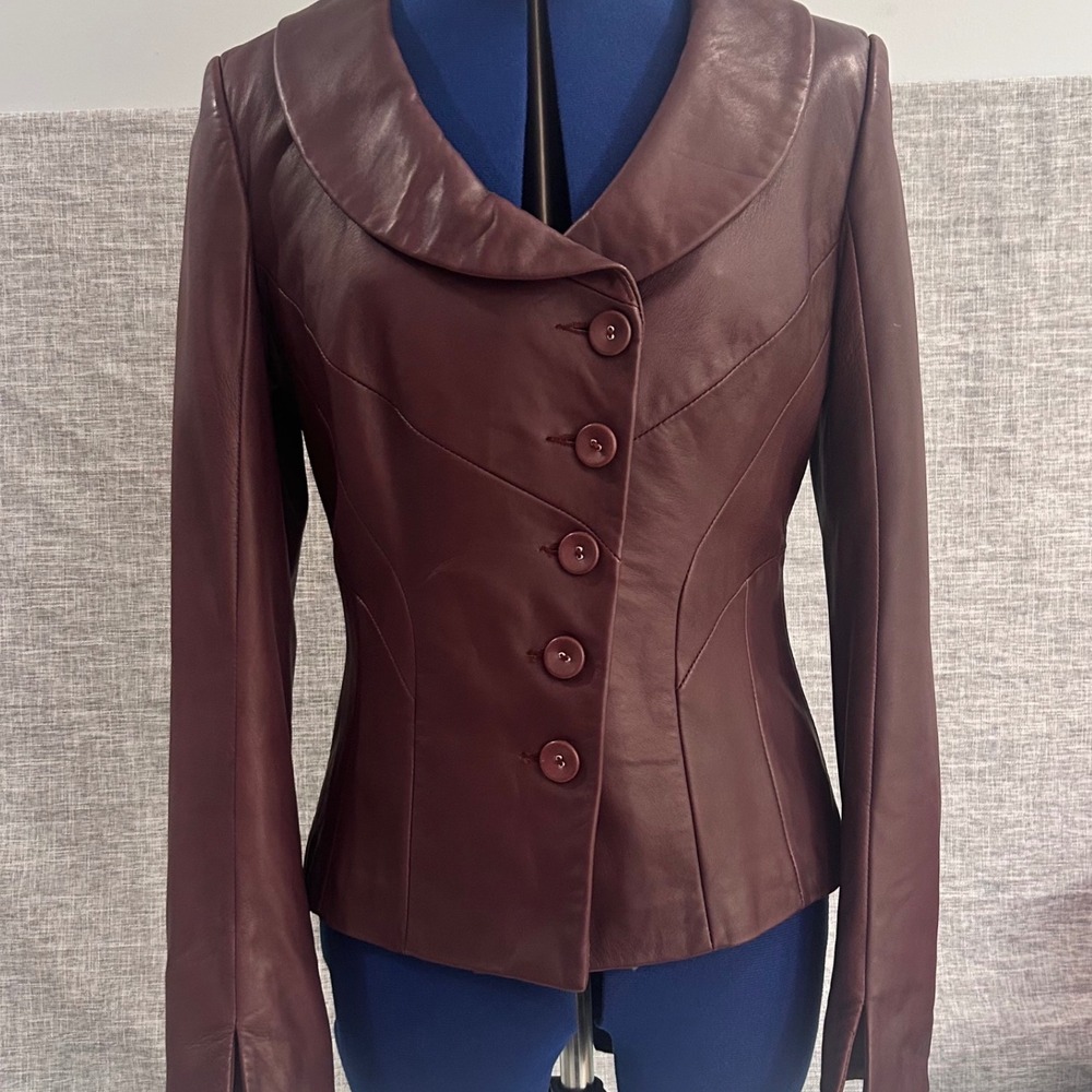 Danier Leather Jacket Y2K Vintage XS Burgundy Italian Leather Dark Academia Chic